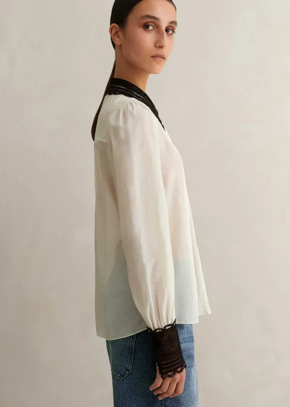 Silk Cotton Embroidered Collar Blouse