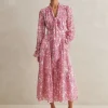 Silk Cotton Flower Print Midi Dress + Belt