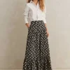 Silk Cotton Ginko Leaf Print Skirt + Belt