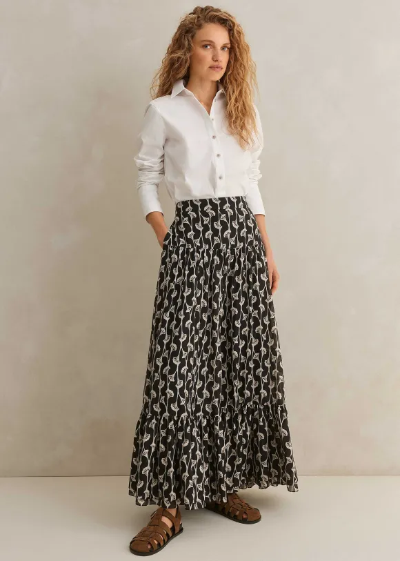 Silk Cotton Ginko Leaf Print Skirt + Belt