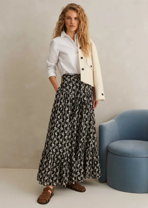 Silk Cotton Ginko Leaf Print Skirt + Belt