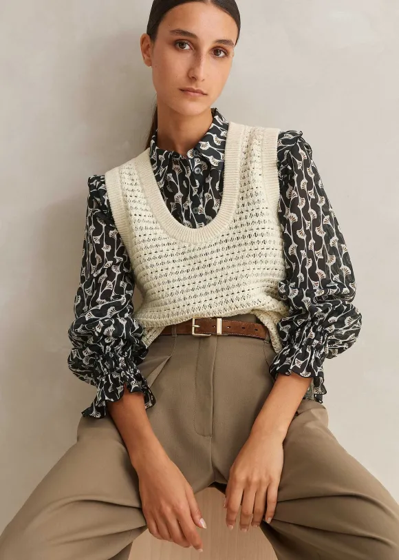 Silk Cotton Ginko Leaf Print Blouse