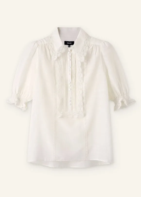 Silk Cotton Lace Trim Blouse