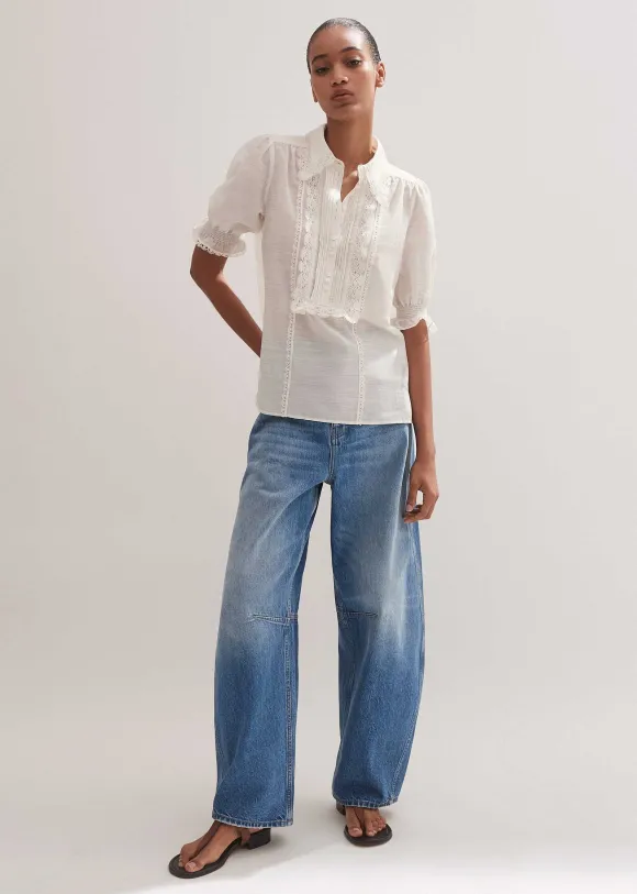 Silk Cotton Lace Trim Blouse
