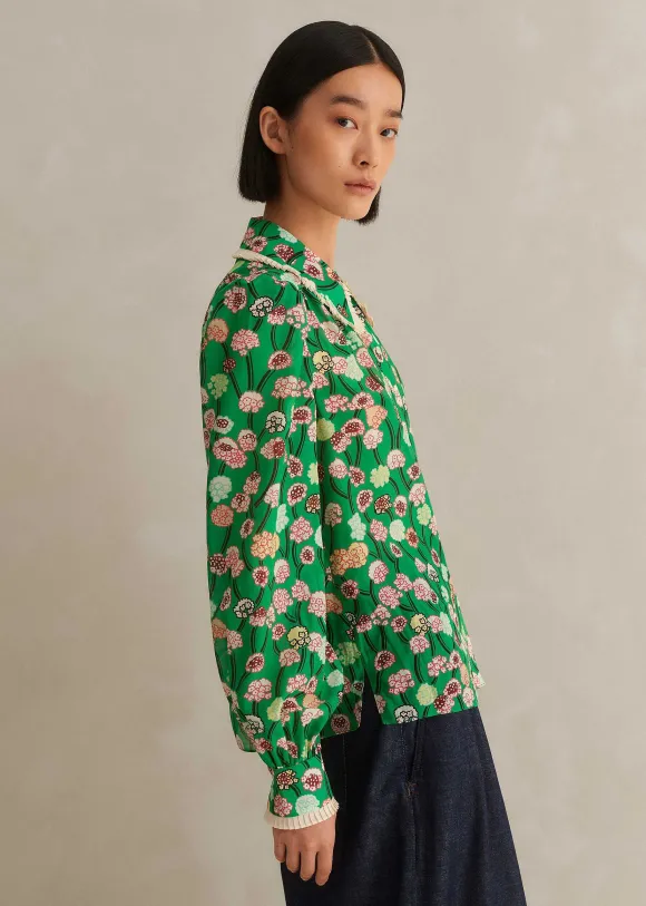 Silk Cotton Lantana Flower Print Shirt