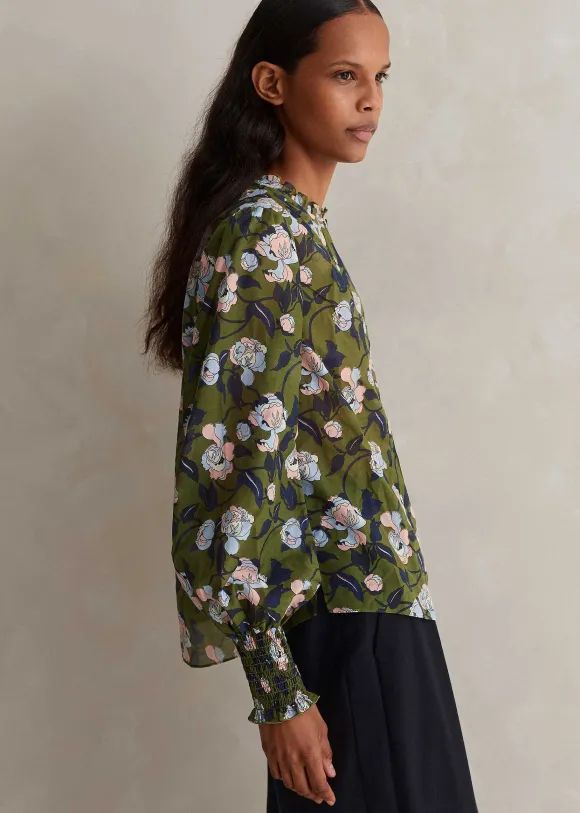 Silk Cotton Rose Print Blouse