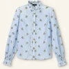 Silk Cotton Striped Rose Print Blouse