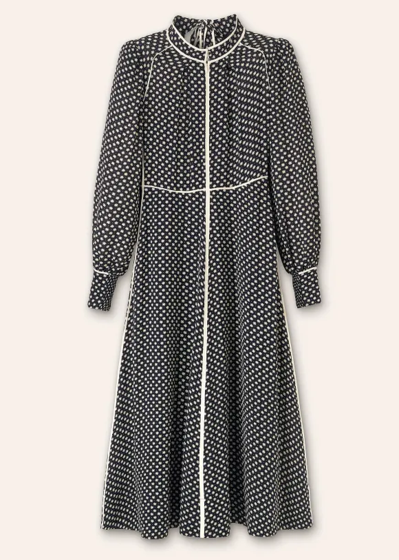 Silk Daisy Polka Dot Print Maxi Dress