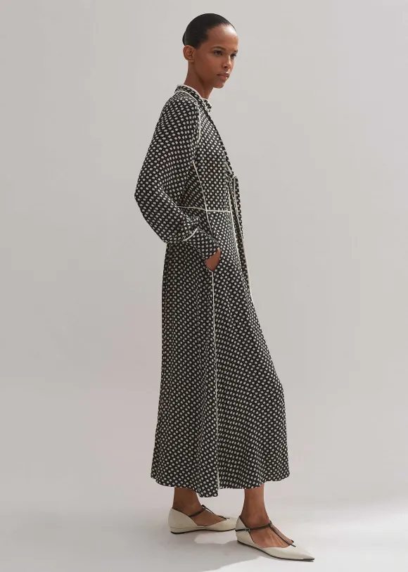 Silk Daisy Polka Dot Print Maxi Dress