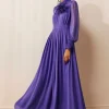 Silk Full-Length Dress With Corsage + Belt