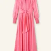 Silk Full-Length Dress With Corsage + Belt