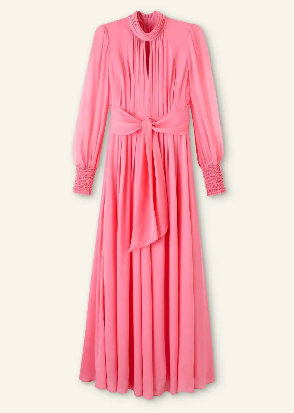 Silk Full-Length Dress With Corsage + Belt