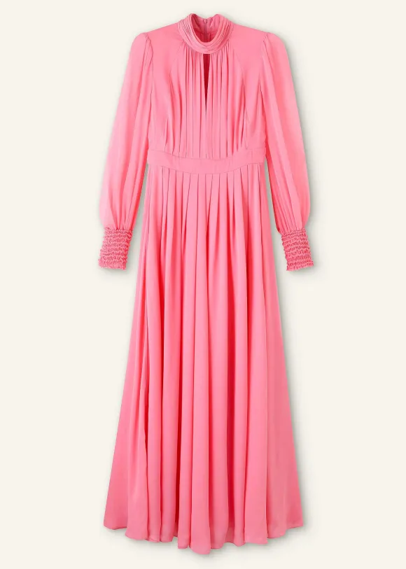 Silk Full-Length Dress With Corsage + Belt
