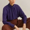 Silk High Neck Raglan Sleeve Top