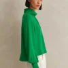 Silk High Neck Raglan Sleeve Top
