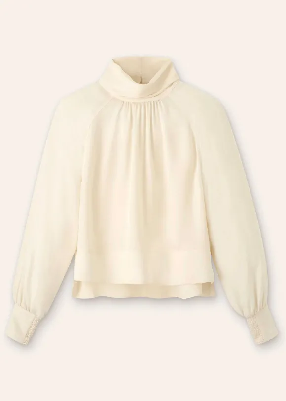 Silk High Neck Raglan Sleeve Top