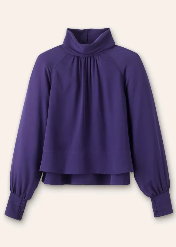 Silk High Neck Raglan Sleeve Top