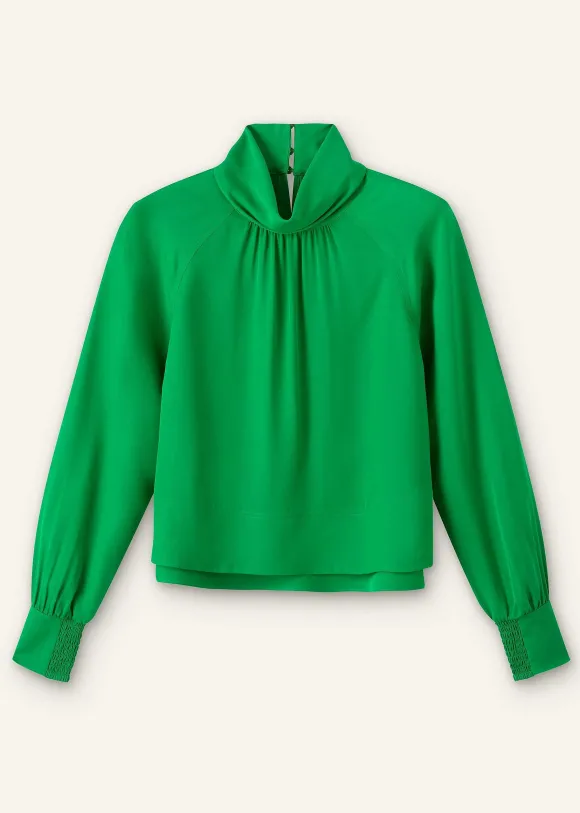 Silk High Neck Raglan Sleeve Top