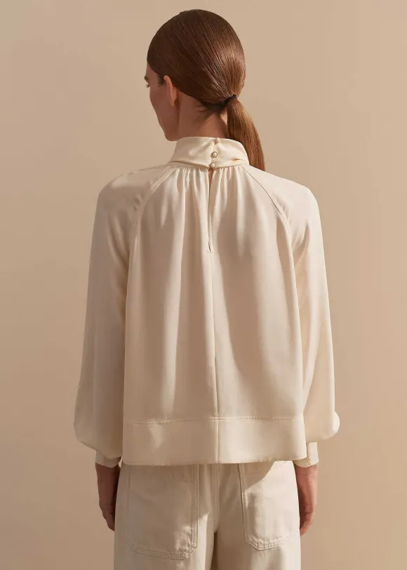 Silk High Neck Raglan Sleeve Top