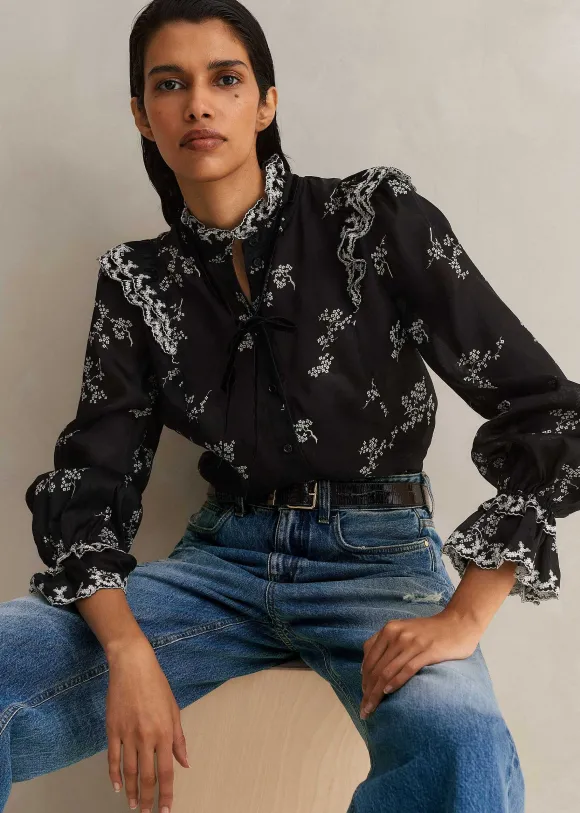 Silk Organza Cherry Blossom Print Blouse