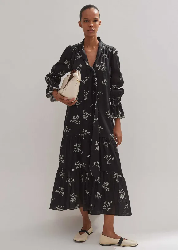 Silk Organza Cherry Blossom Print Maxi Dress