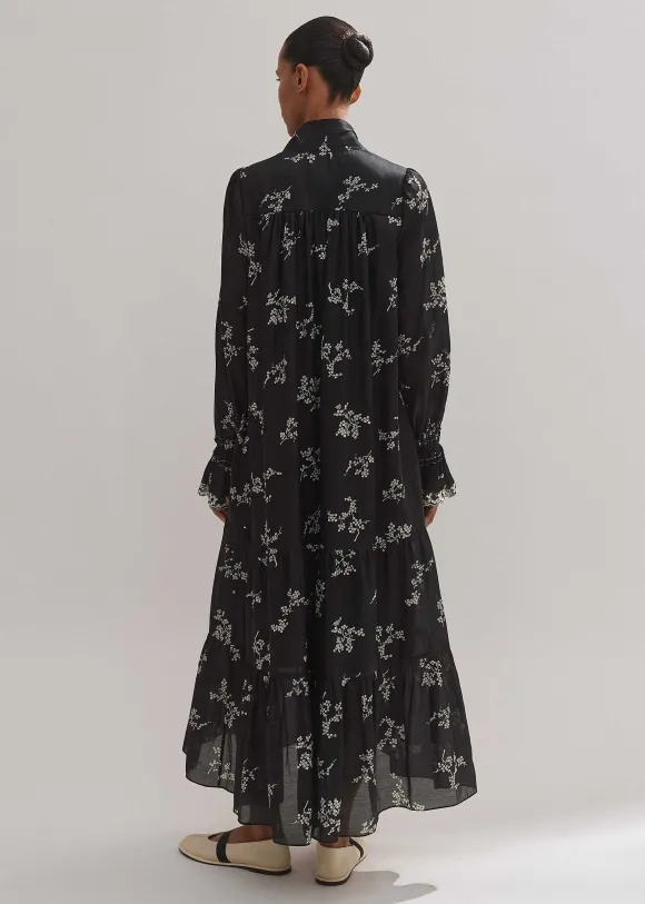 Silk Organza Cherry Blossom Print Maxi Dress