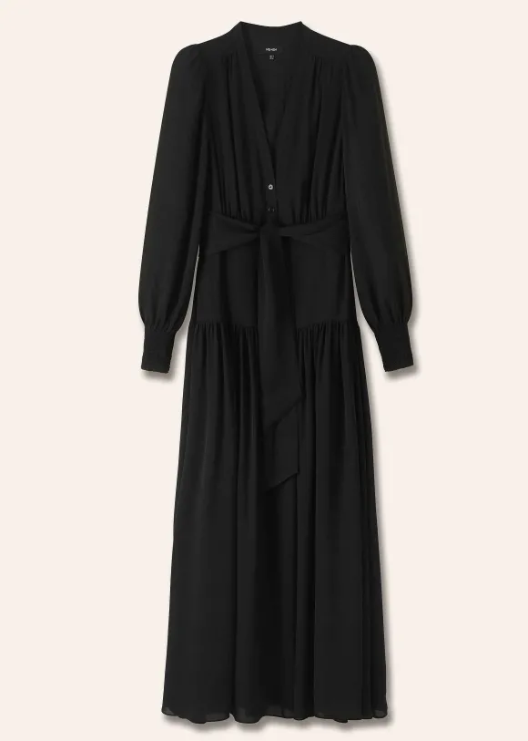 Silk Statement V-Neck Maxi Dress + Belt