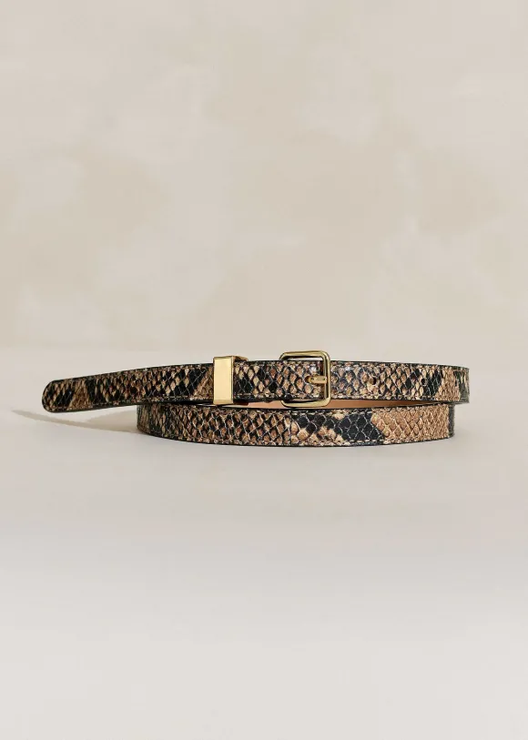Skinny Snake-Embossed Leather Belt
