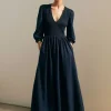 Slub Cotton V-Neck Maxi Dress