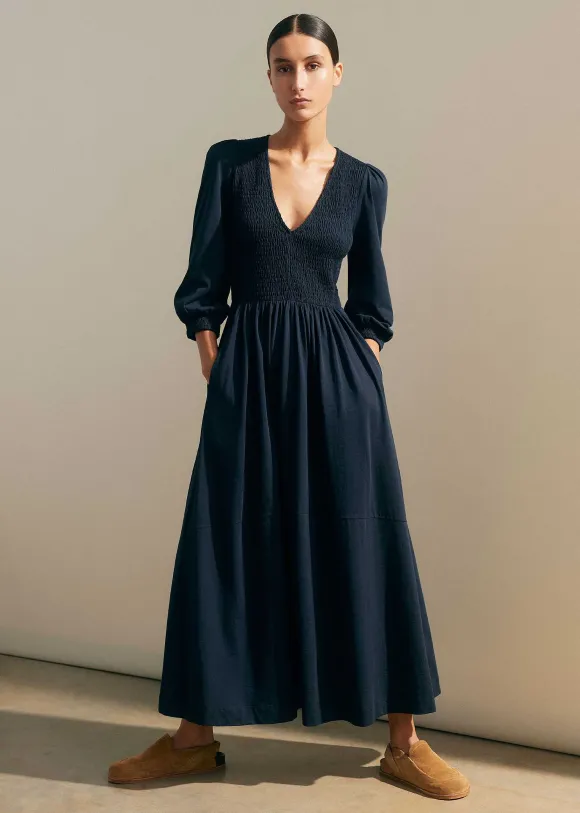 Slub Cotton V-Neck Maxi Dress