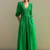 Slub Cotton V-Neck Maxi Dress