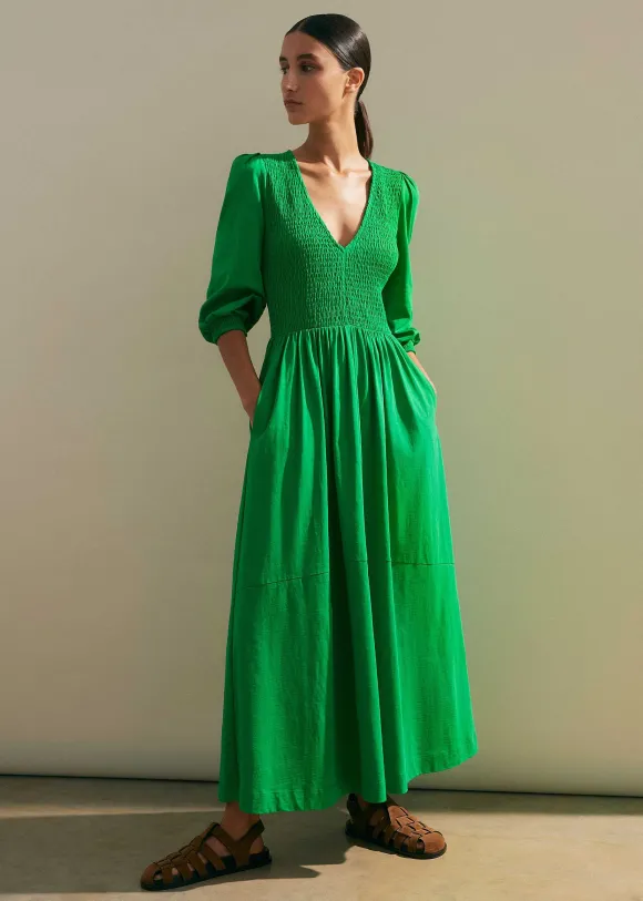 Slub Cotton V-Neck Maxi Dress
