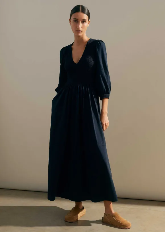 Slub Cotton V-Neck Maxi Dress