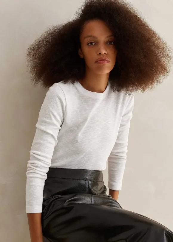 Slub Jersey Crop Crew Neck Top