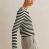 Slub Jersey Crop Stripe Crew Neck Top