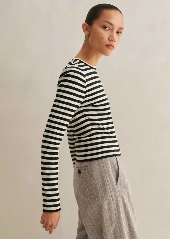 Slub Jersey Crop Stripe Crew Neck Top