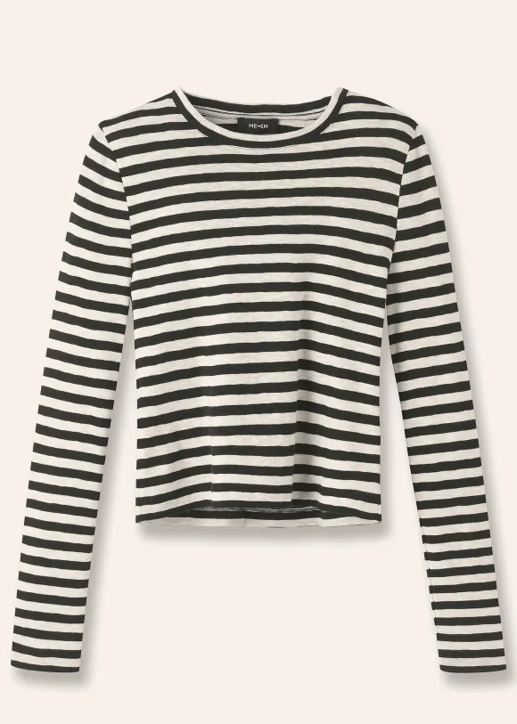 Slub Jersey Crop Stripe Crew Neck Top
