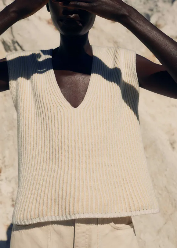 Soft-Touch Rib Cotton Knit Vest