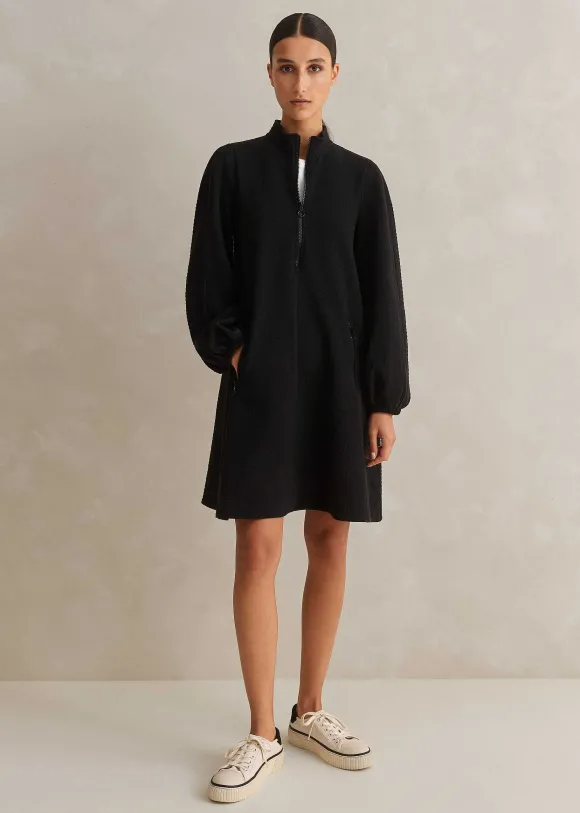 Sporty Jacquard Zip Up Swing Dress