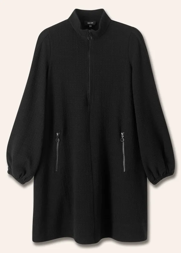 Sporty Jacquard Zip Up Swing Dress
