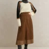 Suede Mix High-Waisted Midi Skirt
