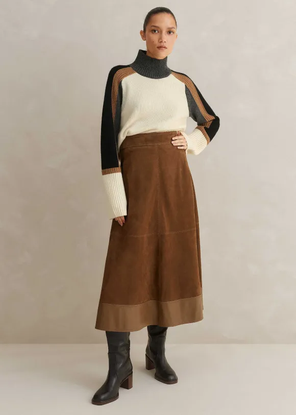 Suede Mix High-Waisted Midi Skirt