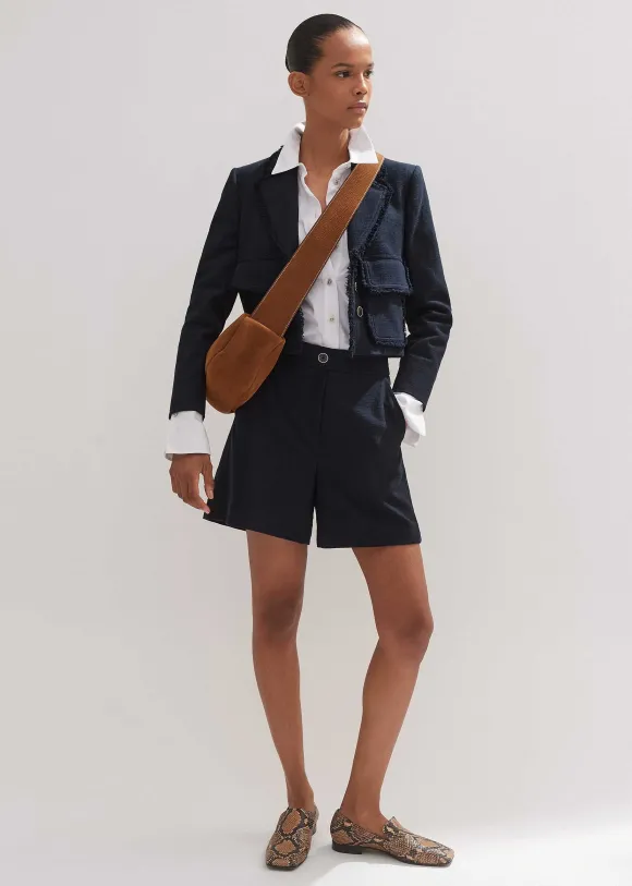 Textured Cotton-Blend Crop Jacket + Tweed Short Suit