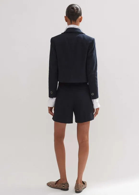 Textured Cotton-Blend Crop Jacket + Tweed Short Suit