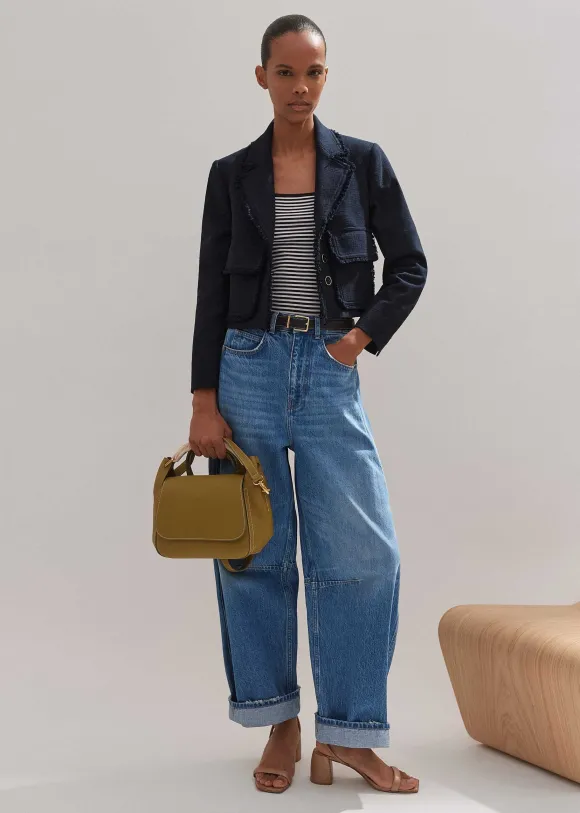 Textured Cotton-Blend Crop Jacket