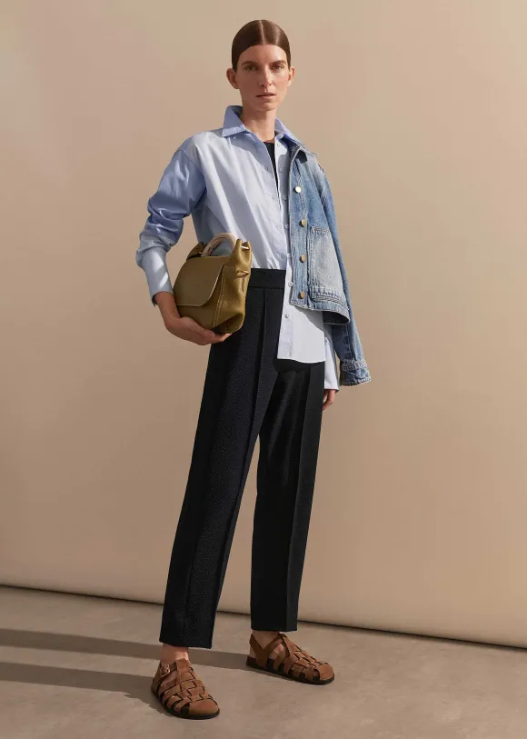 Textured High-Waisted Slim Crop Trouser