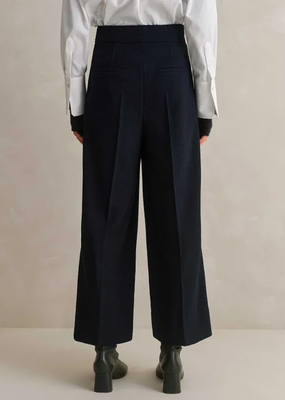 Textured High-Waisted Wide-Leg Crop Trouser