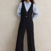 Textured Low V Wide-Leg Jumpsuit