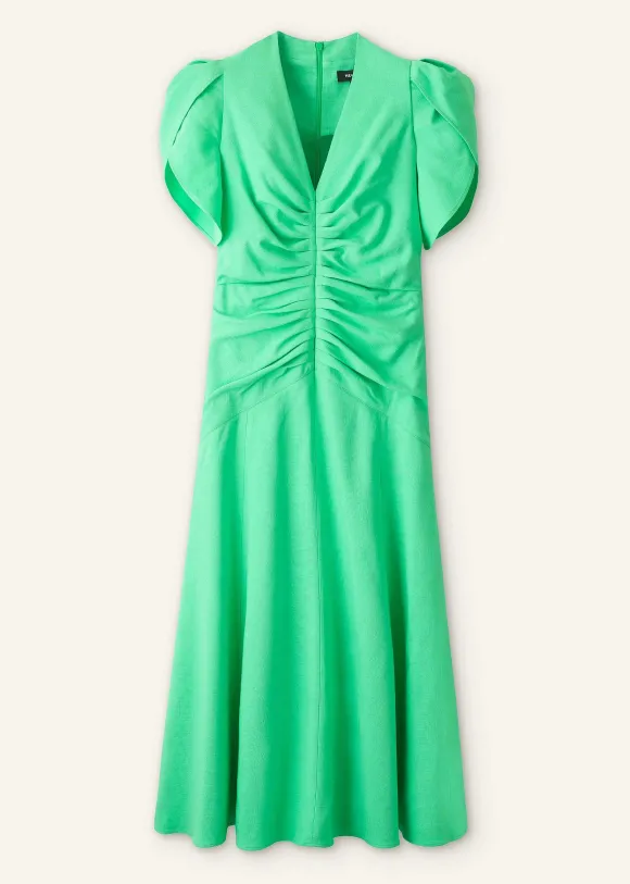 Textured Pleat Front Midi Dress