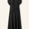 Textured Pleat Front Midi Dress